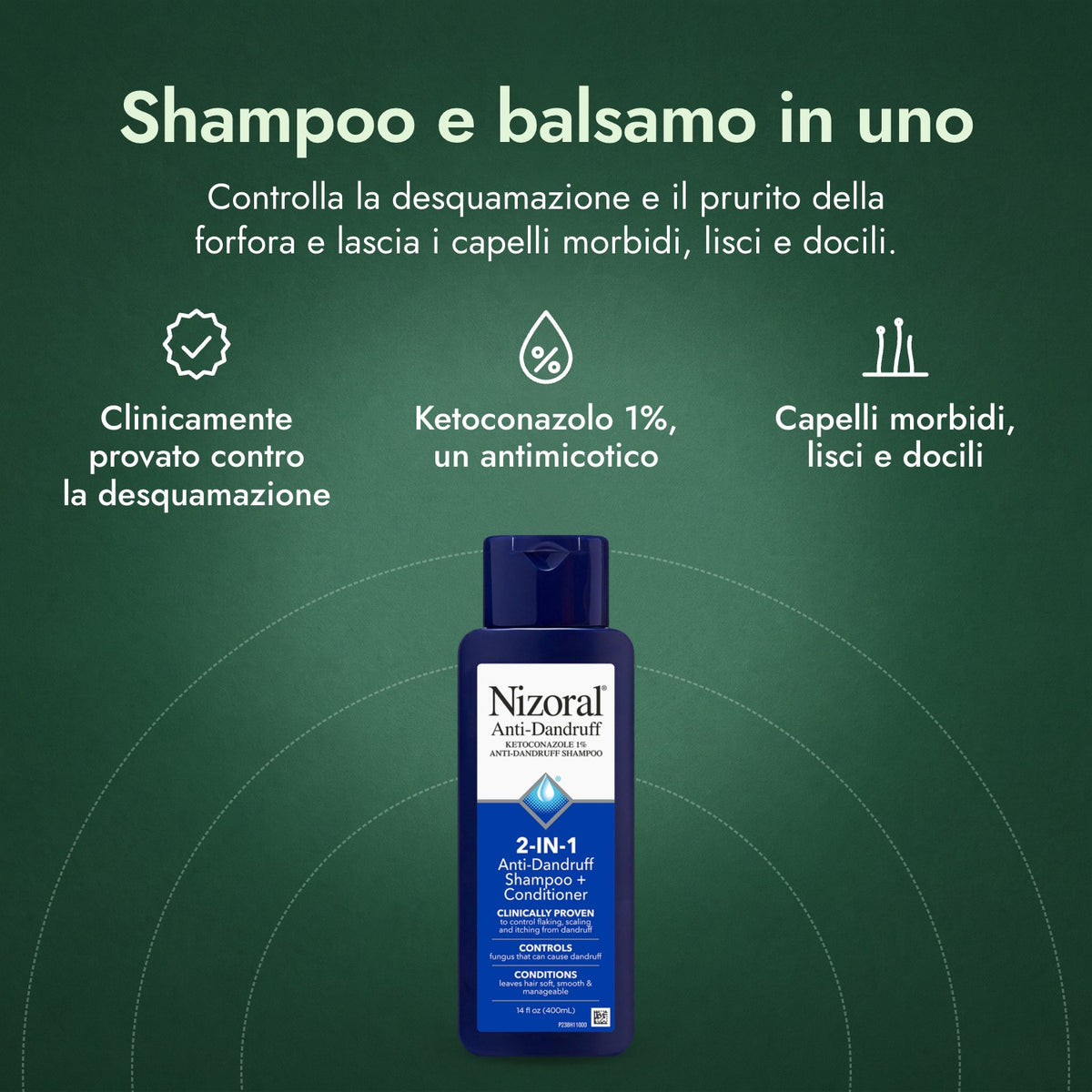 Nizoral 2 in 1 Shampoo Antiforfora + Balsamo: Shampoo e balsamo in uno Clinicamente provato contro la desquamazione, Ketoconazolo 1%, un antimicotico, Capelli morbidi, lisci e docili