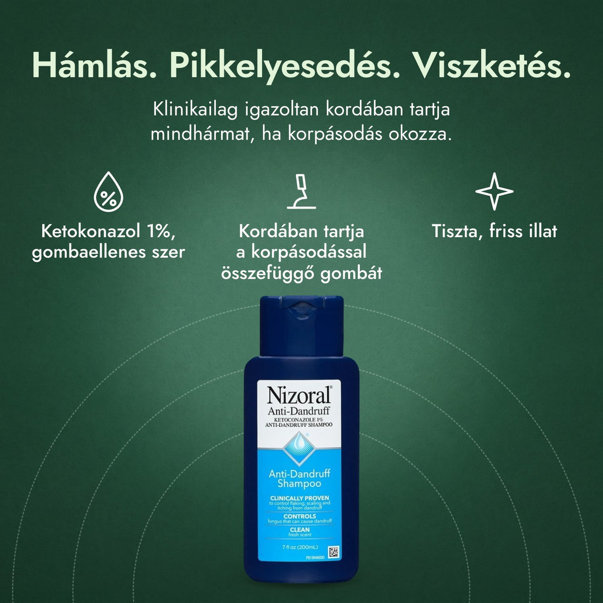 Nizoral korpásodás elleni sampon, ketokonazol 1%: Hámlás. Pikkelyesedés. Viszketés. Ketokonazol 1%, gombaellenes szer, Kordában tartja a korpásodással összefüggő gombát, Tiszta, friss illat