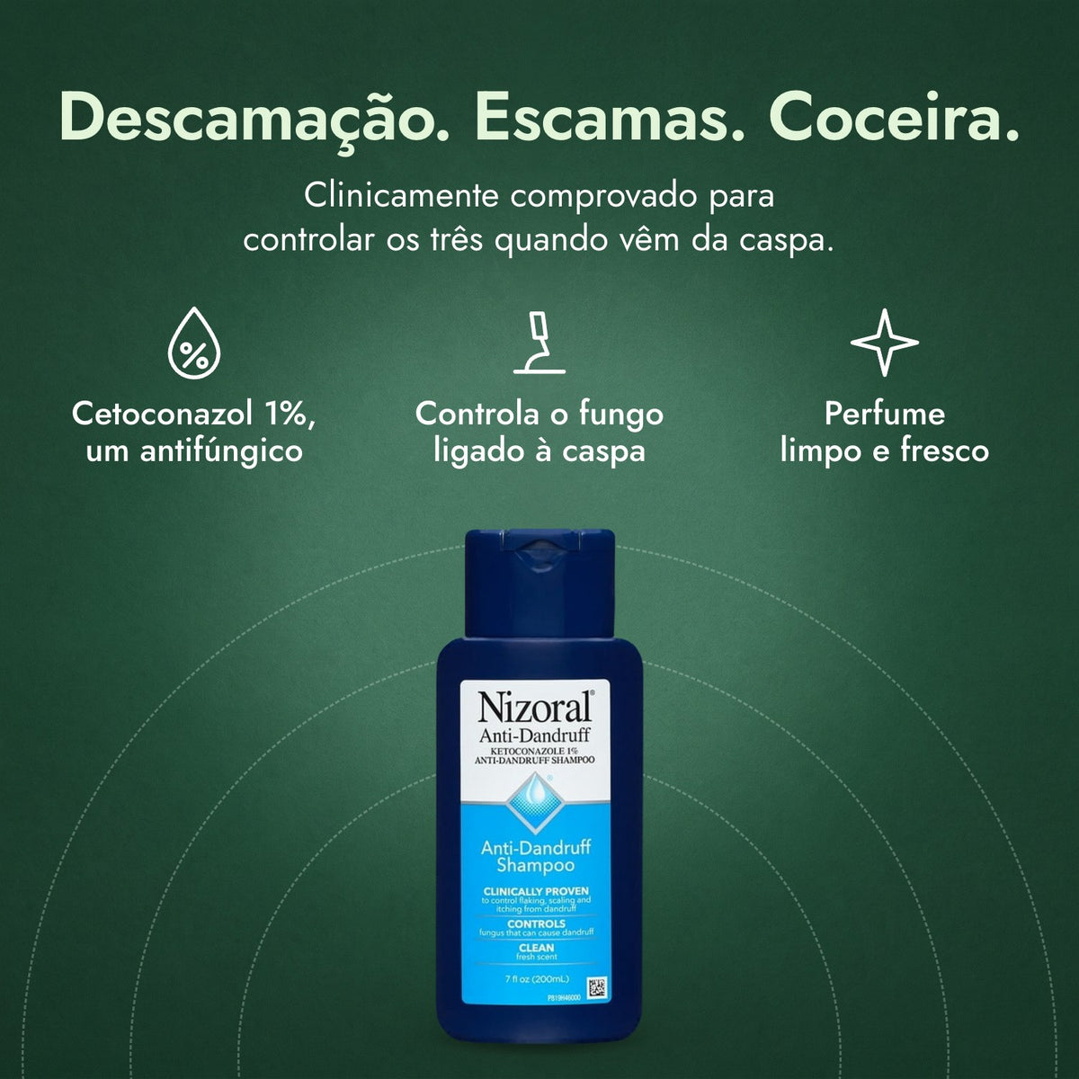 Shampoo anticaspa Nizoral, cetoconazol 1%: Descamação. Escamas. Coceira. Cetoconazol 1%, um antifúngico, Controla o fungo ligado à caspa, Perfume limpo e fresco