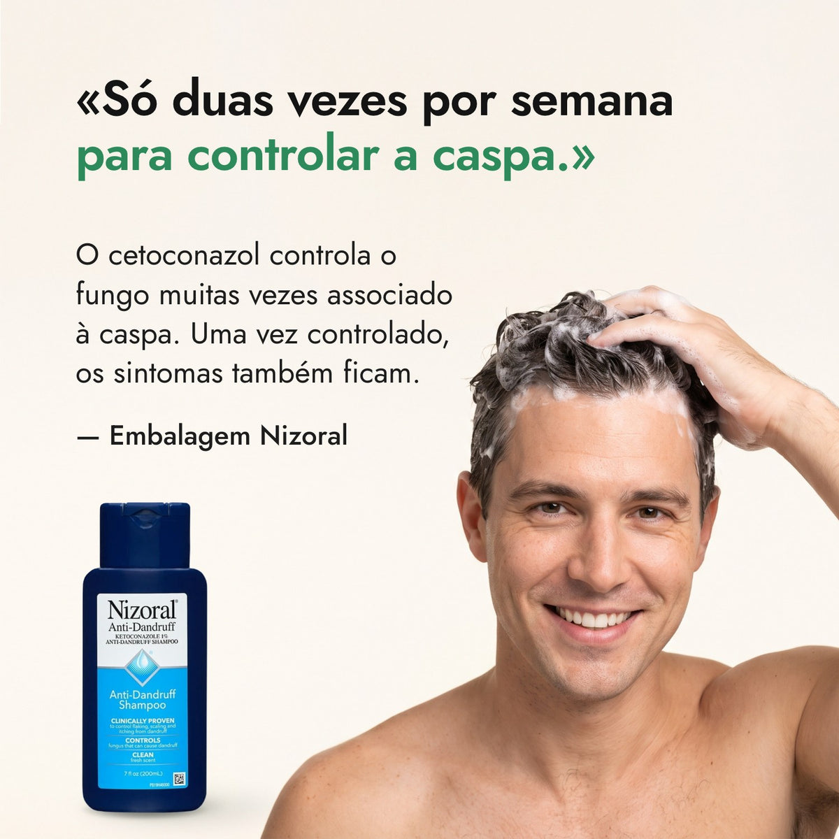 Só duas vezes por semana para controlar a caspa. — Embalagem Nizoral