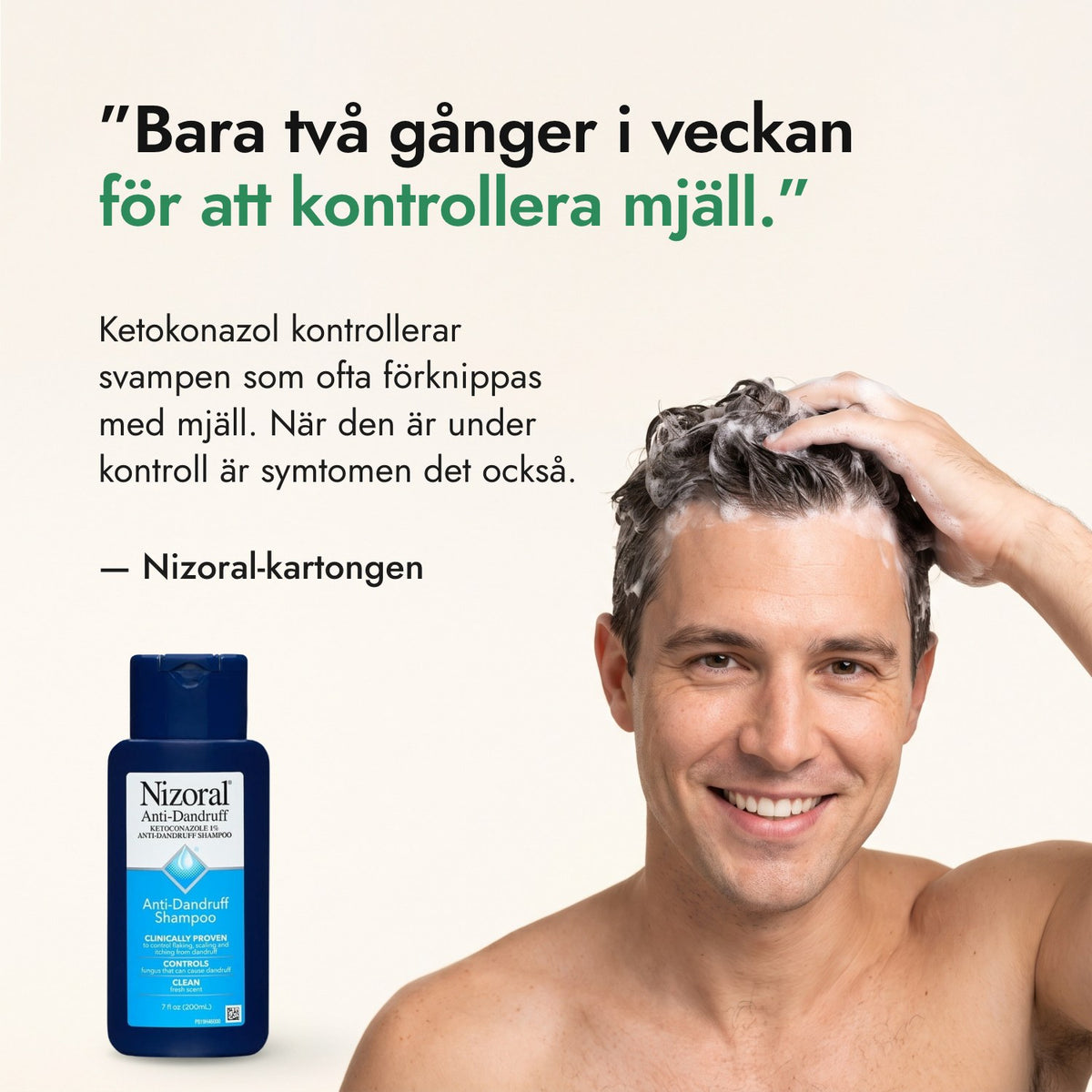 Bara två gånger i veckan för att kontrollera mjäll. — Nizoral-kartongen
