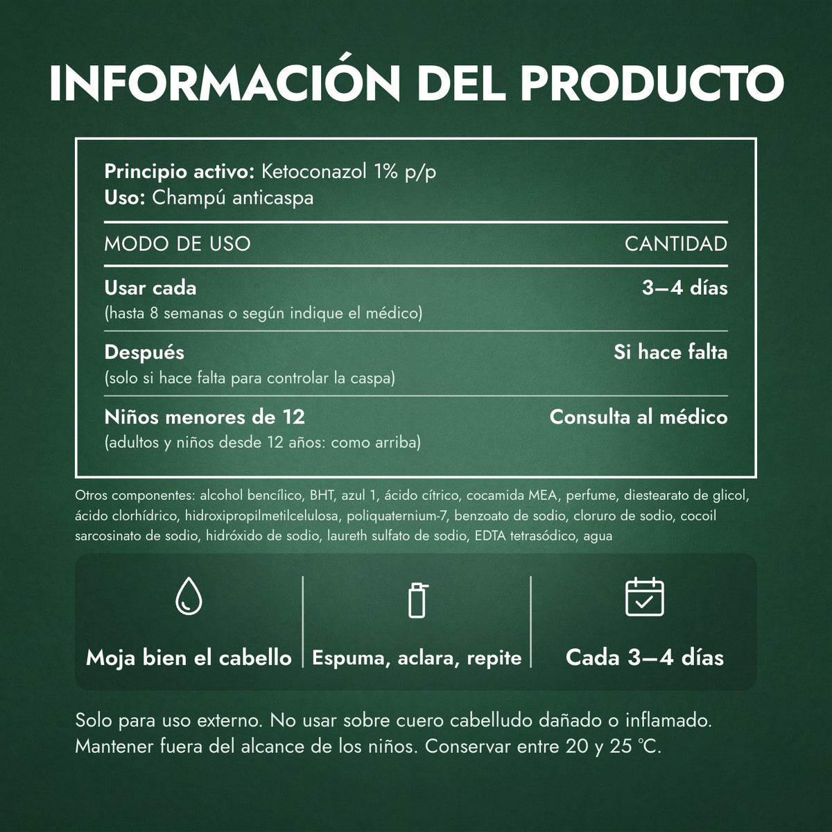 Información del producto: Nizoral Champú Anticaspa, Ketoconazol 1%