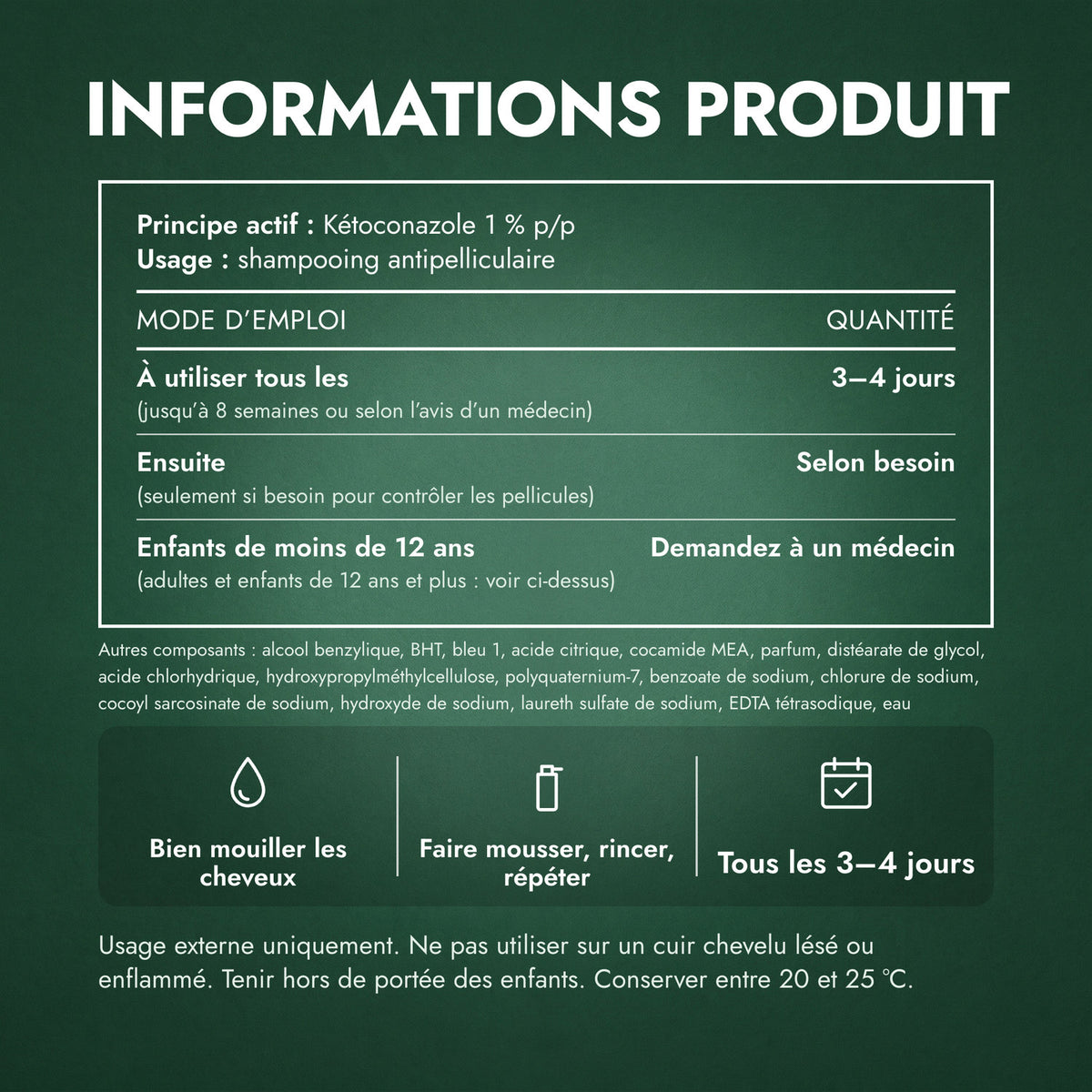 Informations produit: Nizoral shampooing antipelliculaire, kétoconazole 1 %