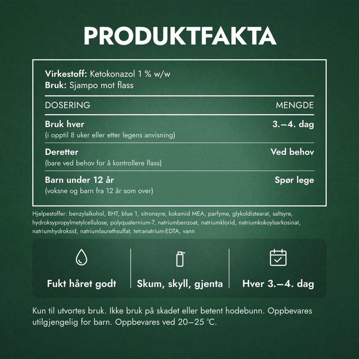 Produktfakta: Nizoral sjampo mot flass, ketokonazol 1 %