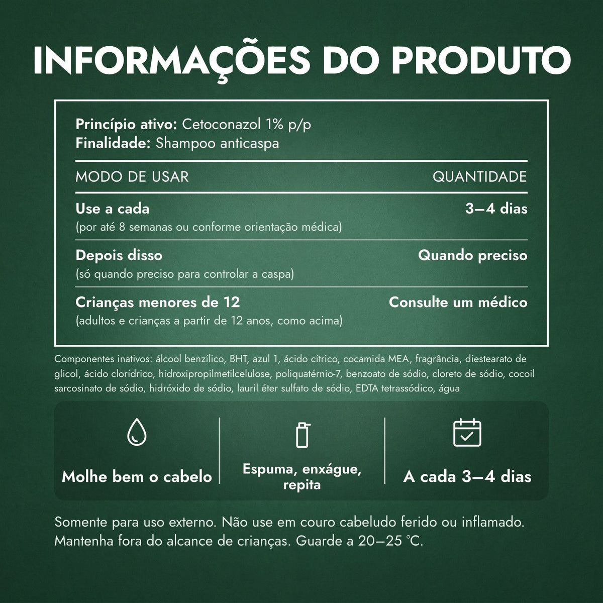 Informações do produto: Shampoo anticaspa Nizoral, cetoconazol 1%