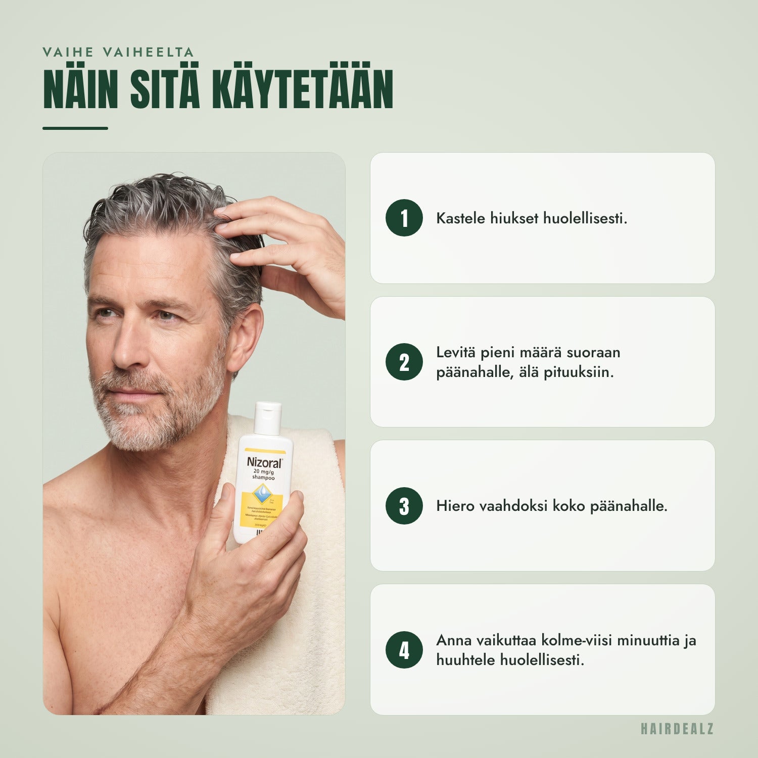 Näin käytät Nizoral 2% 100 ml -tuotetta vaihe vaiheelta