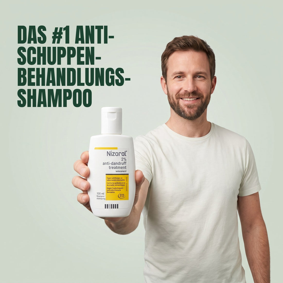 Nizoral 20 mg/g anti-dandruff treatment shampoo 2%, 100 ml bottle and carton