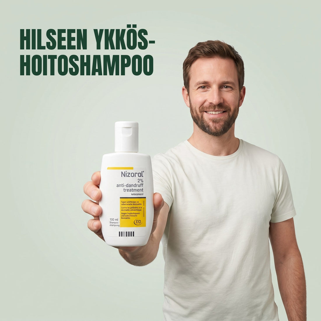 Nizoral 20 mg/g hilsettä hoitava shampoo 2 %, 100 ml -pullo ja kotelo