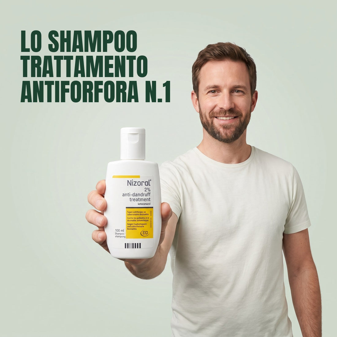 Nizoral 20 mg/g anti-dandruff treatment shampoo 2%, 100 ml bottle and carton