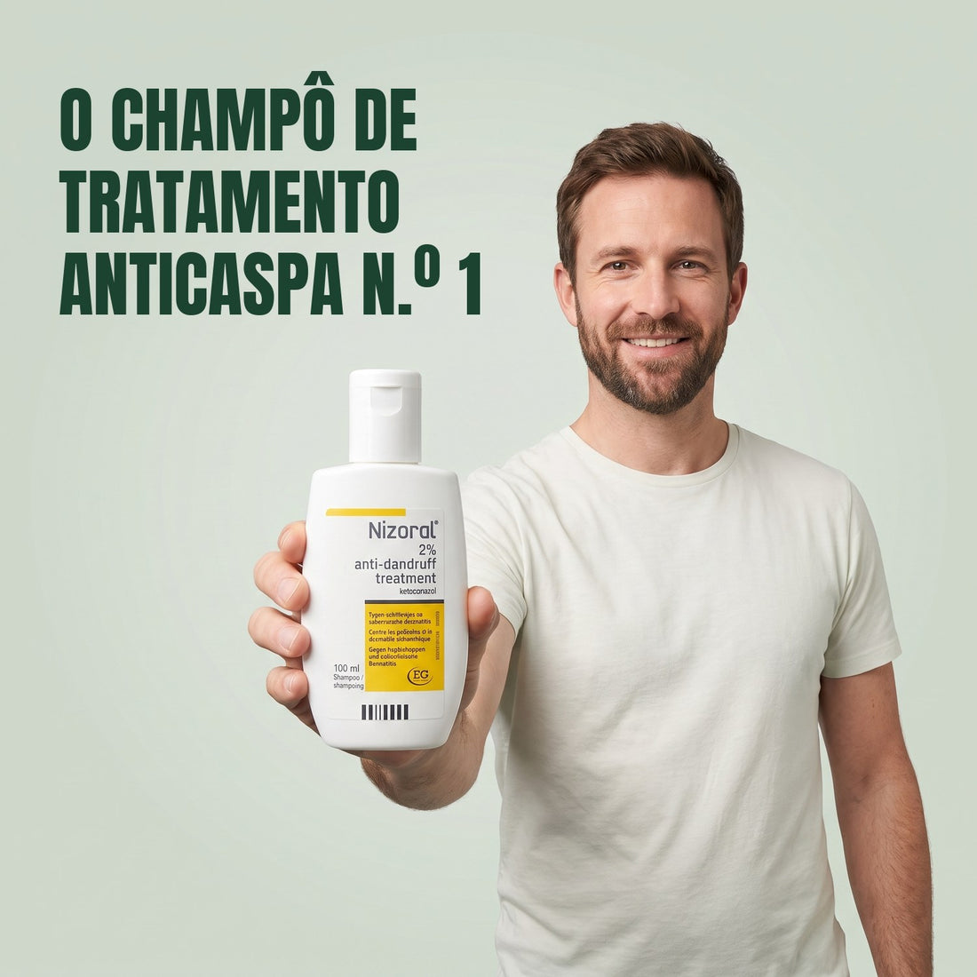 Champô de tratamento anticaspa Nizoral 20 mg/g 2%, frasco e embalagem de 100 ml