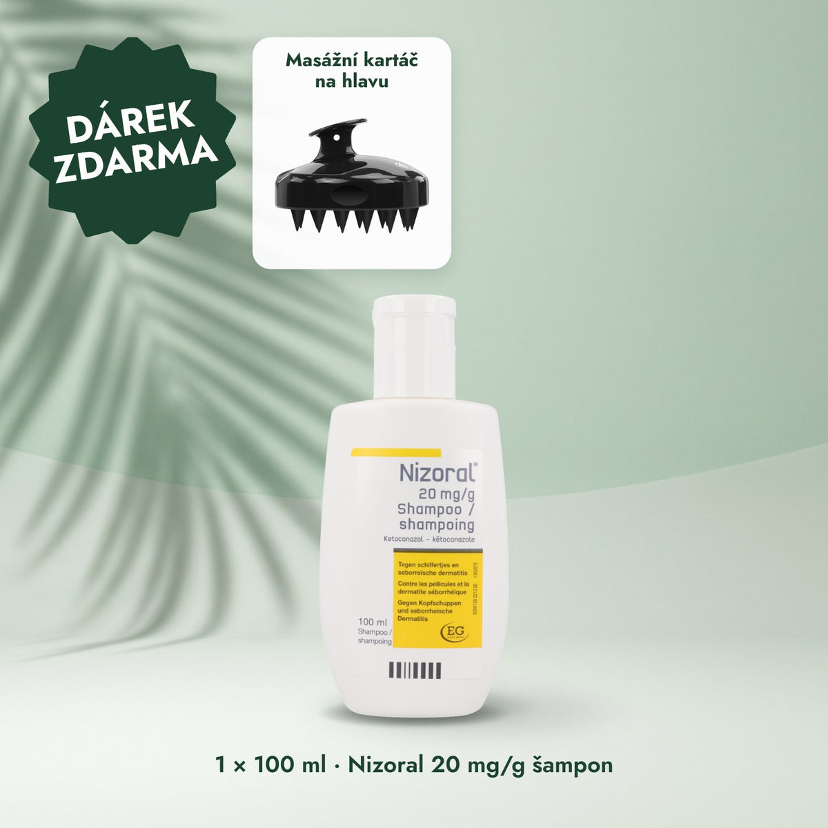 1 × 100 ml · Nizoral 20 mg/g šampon: Masážní kartáč na hlavu