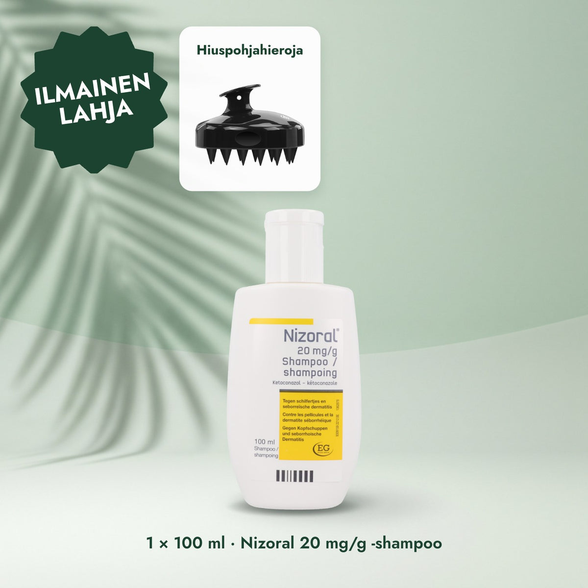 1 × 100 ml · Nizoral 20 mg/g -shampoo: Hiuspohjahieroja