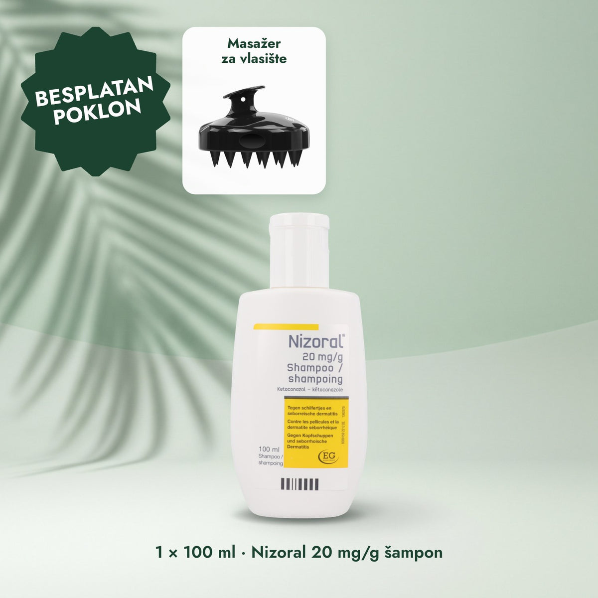 1 × 100 ml · Nizoral 20 mg/g šampon: Masažer za vlasište