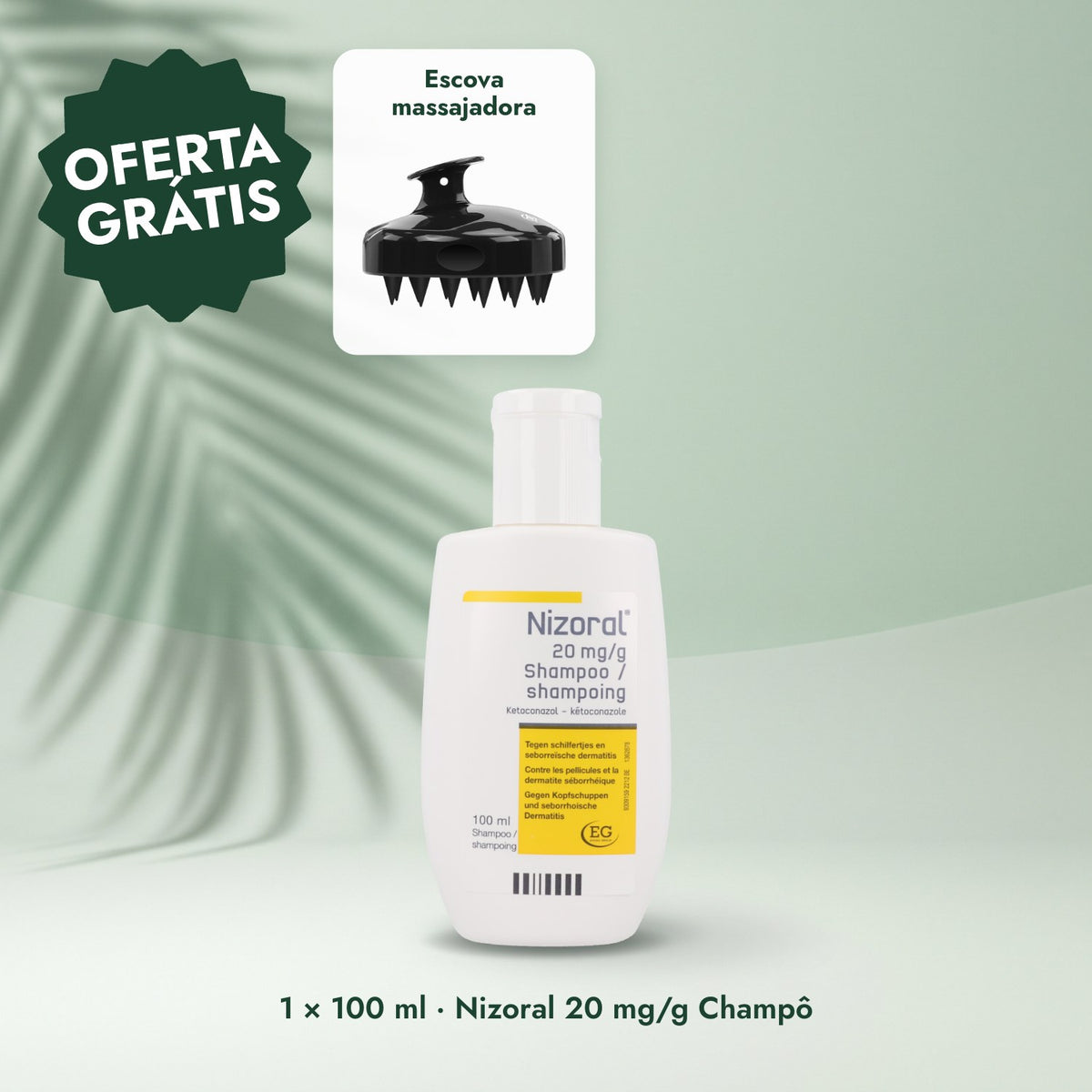 1 × 100 ml · Nizoral 20 mg/g Champô: Escova massajadora