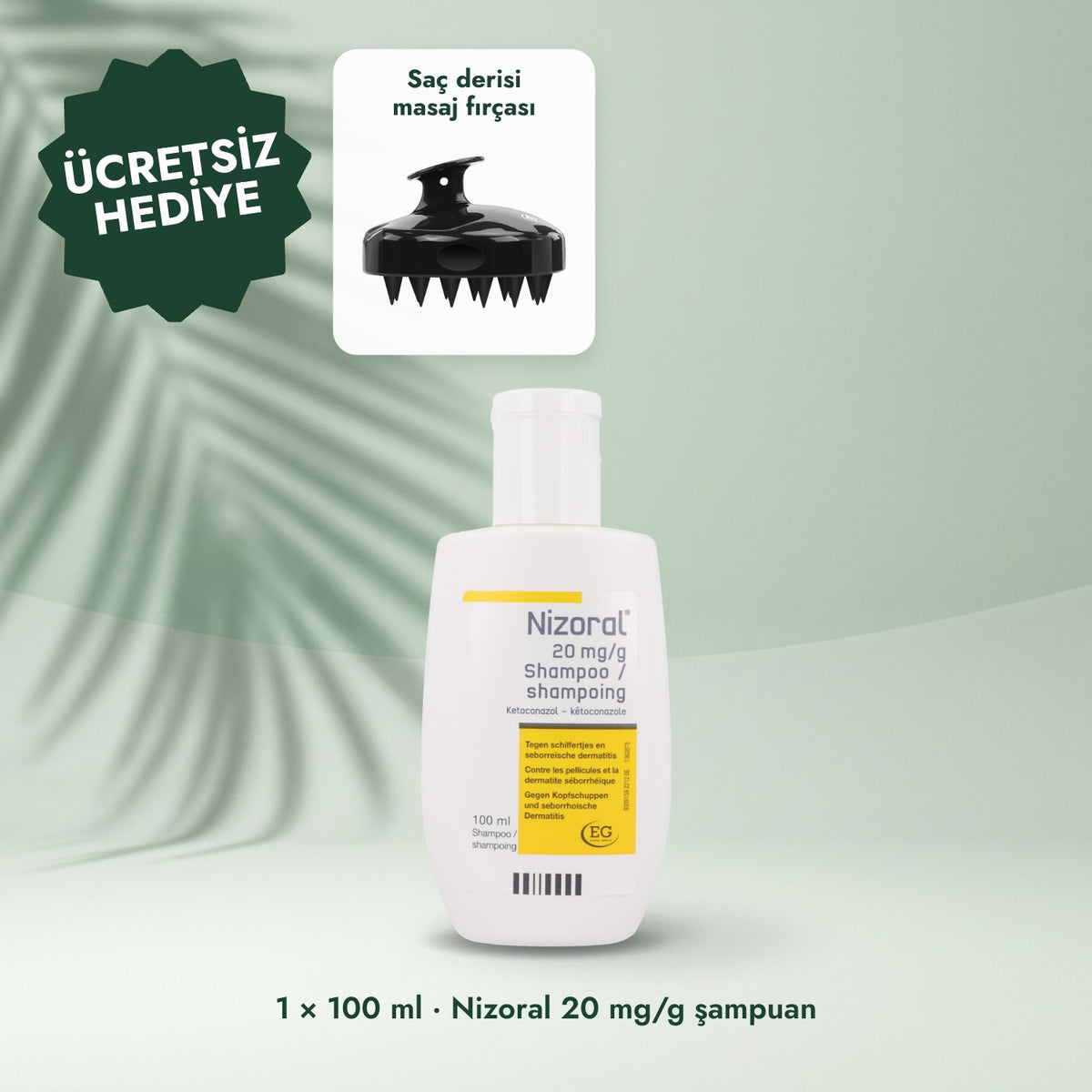 1 × 100 ml · Nizoral 20 mg/g şampuan: Saç derisi masaj fırçası