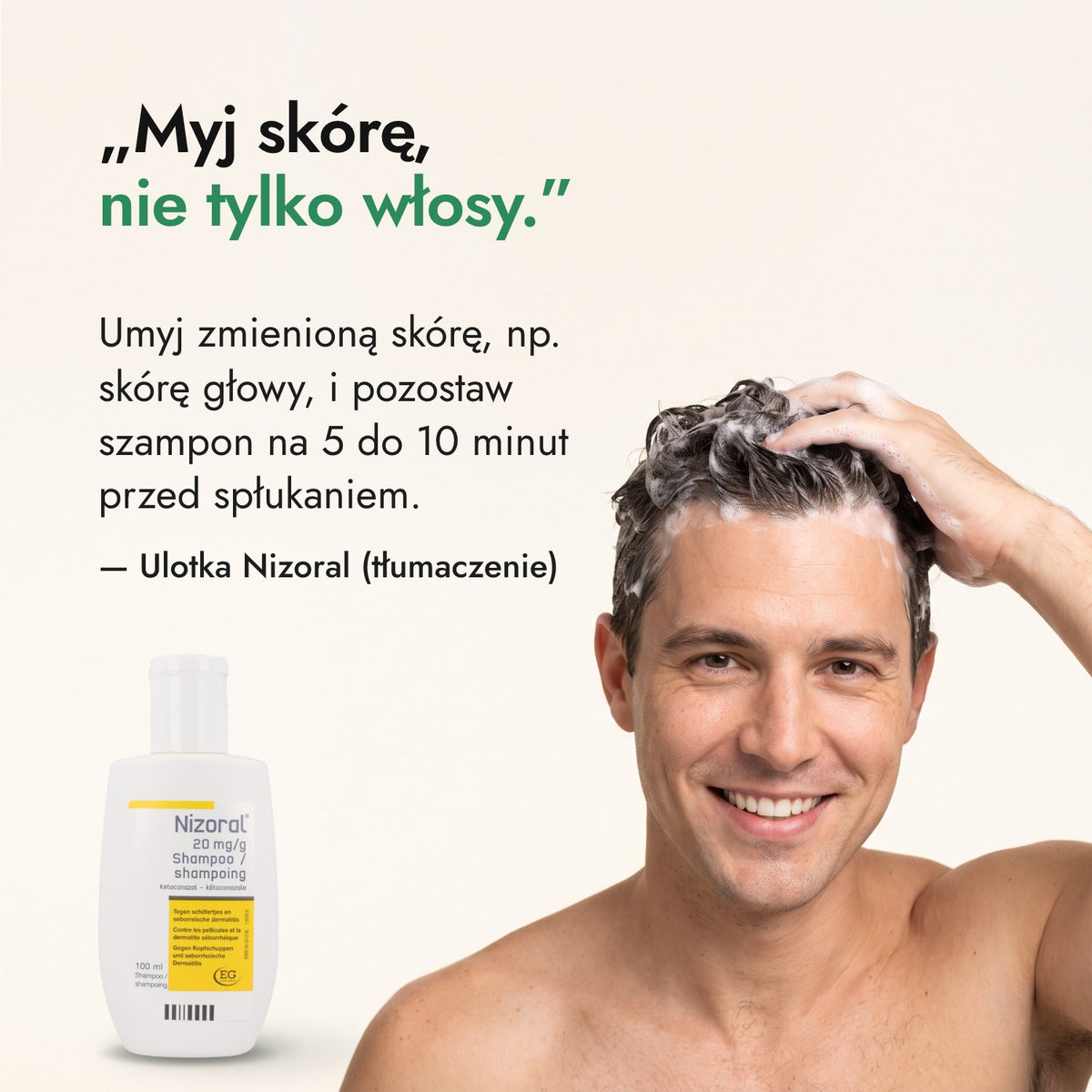 Myj skórę, nie tylko włosy. — Ulotka Nizoral (tłumaczenie)
