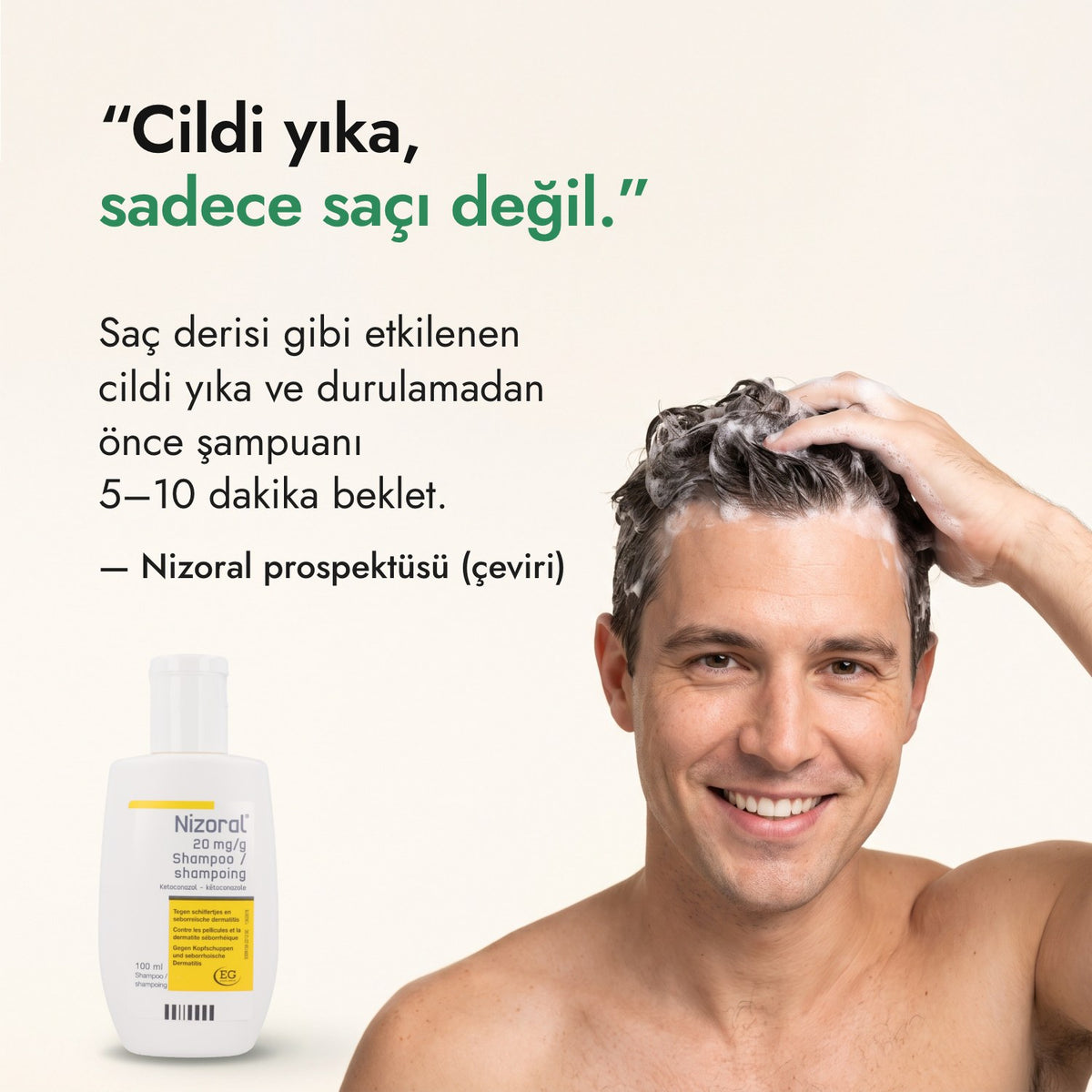 Cildi yıka, sadece saçı değil. — Nizoral prospektüsü (çeviri)
