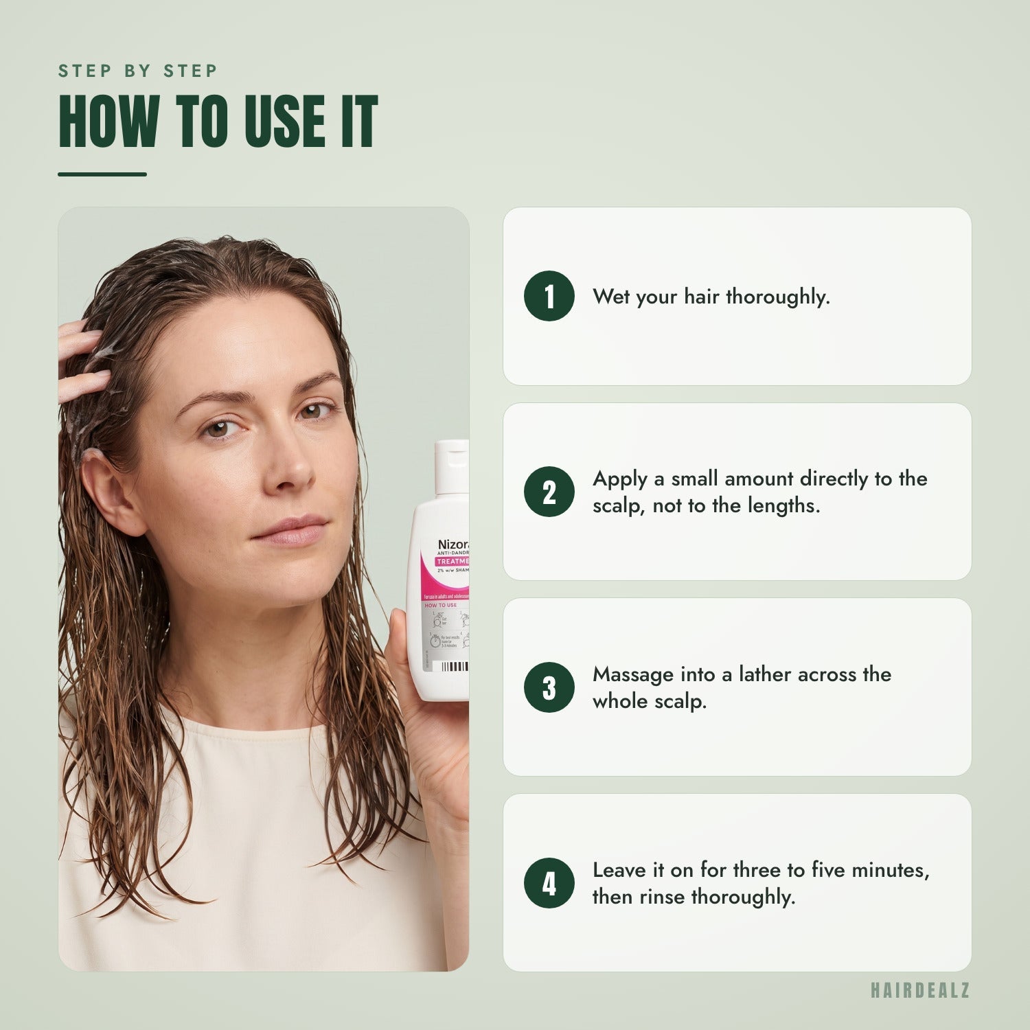How to use Nizoral 2% 60 ml, step by step