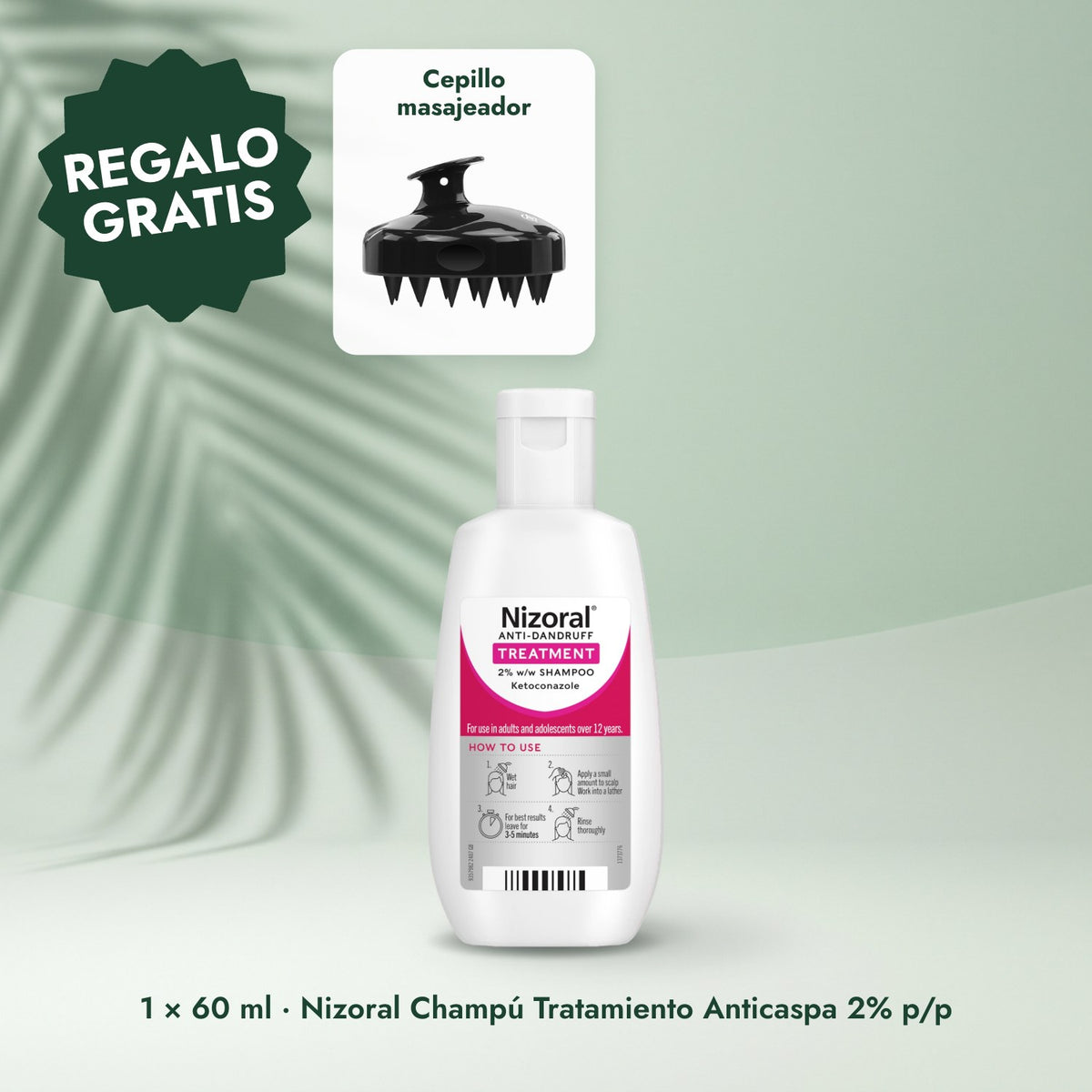 1 × 60 ml · Nizoral Champú Tratamiento Anticaspa 2% p/p: Cepillo masajeador