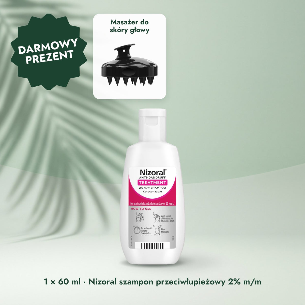 1 × 60 ml · Nizoral szampon przeciwłupieżowy 2% m/m: Masażer do skóry głowy