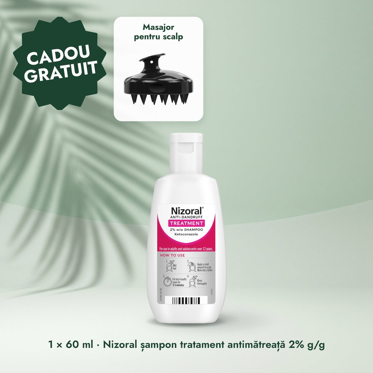 1 × 60 ml · Nizoral șampon tratament antimătreață 2% g/g: Masajor pentru scalp