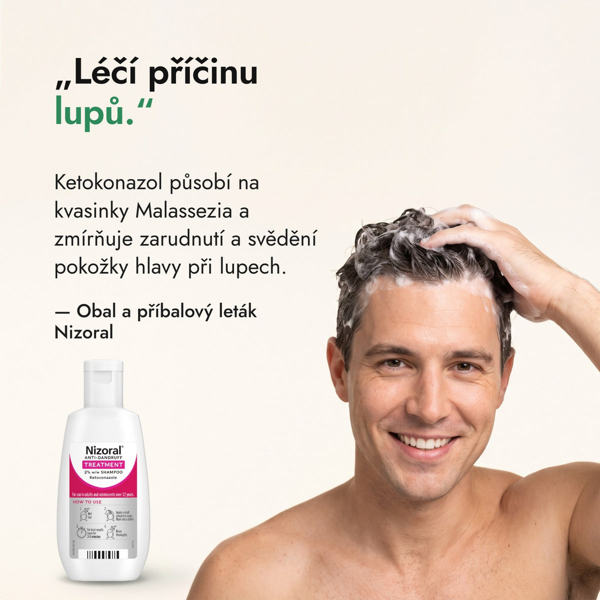 Léčí příčinu lupů. — Obal a příbalový leták Nizoral
