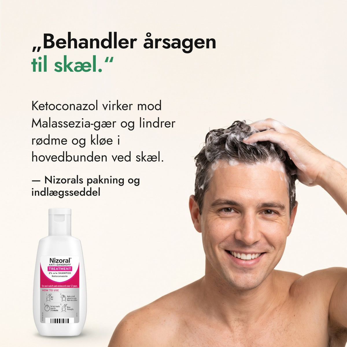 Behandler årsagen til skæl. — Nizorals pakning og indlægsseddel
