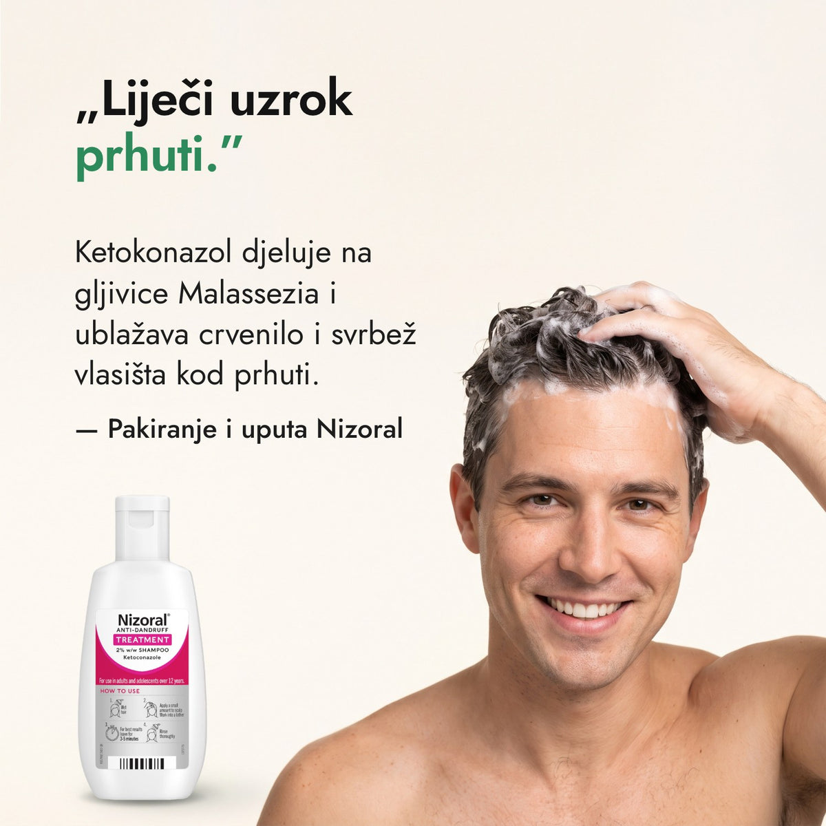 Liječi uzrok prhuti. — Pakiranje i uputa Nizoral