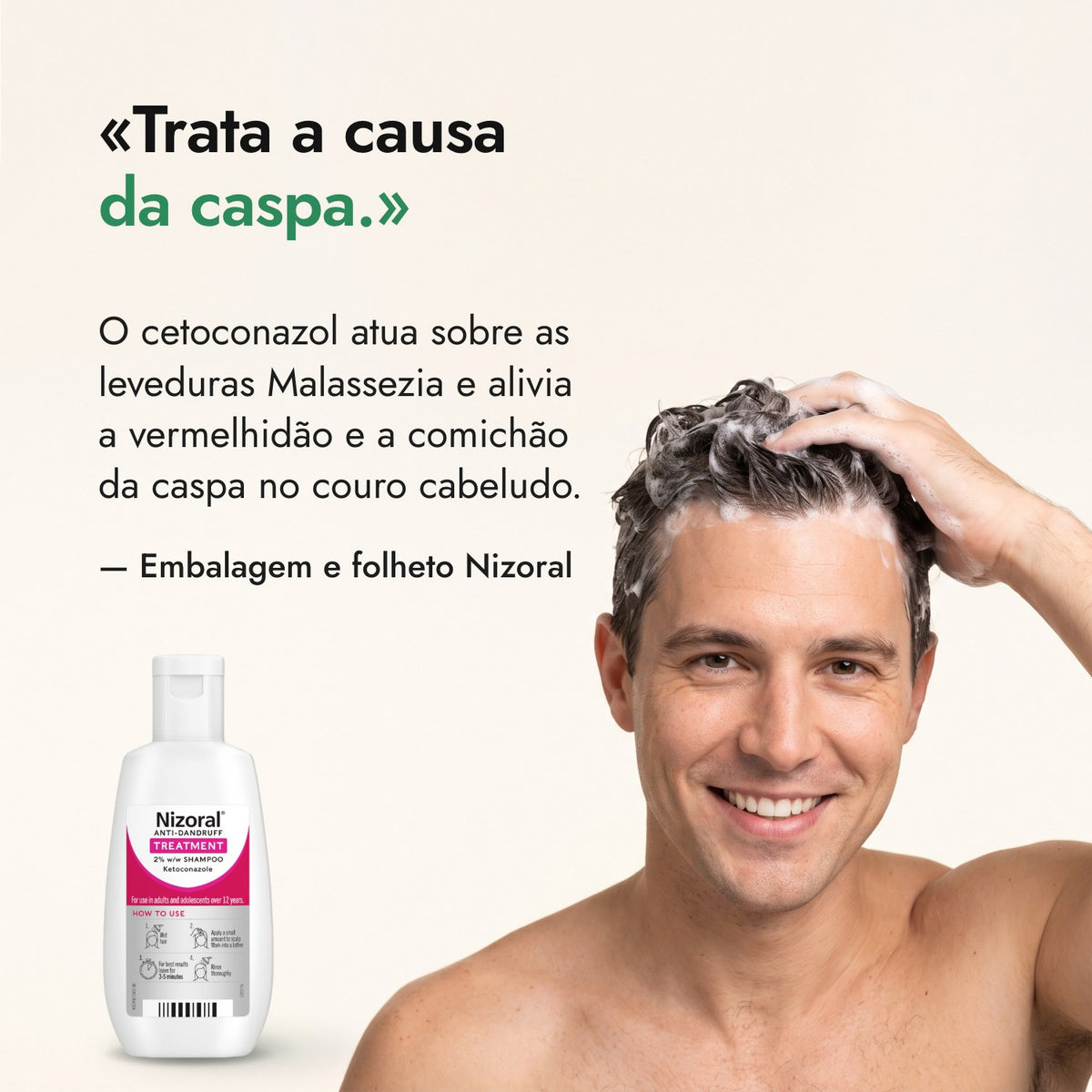 Trata a causa da caspa. — Embalagem e folheto Nizoral