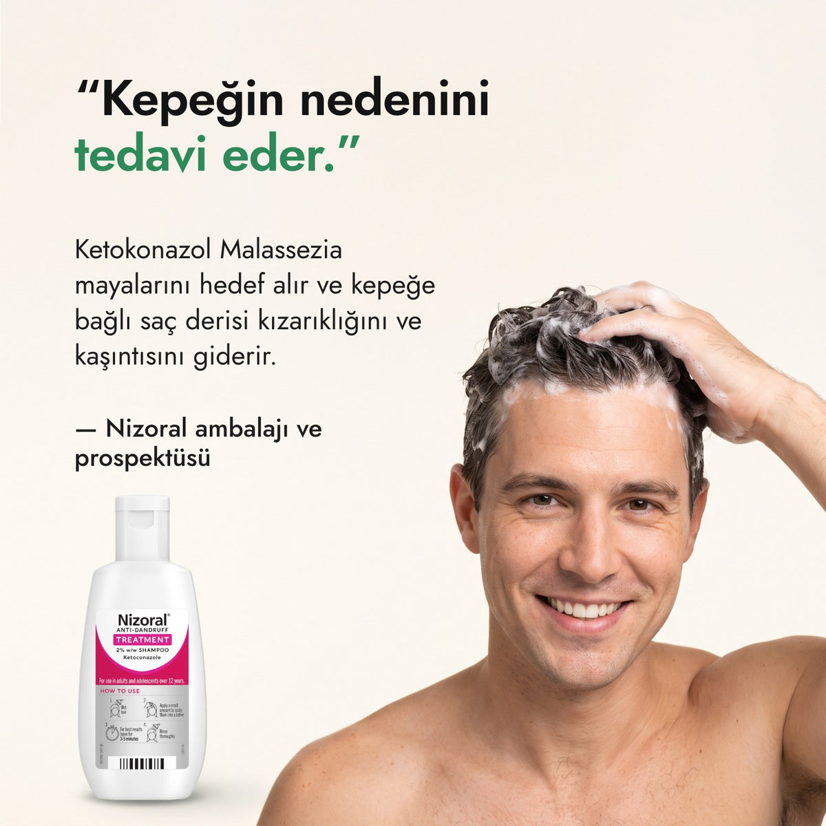 Kepeğin nedenini tedavi eder. — Nizoral ambalajı ve prospektüsü