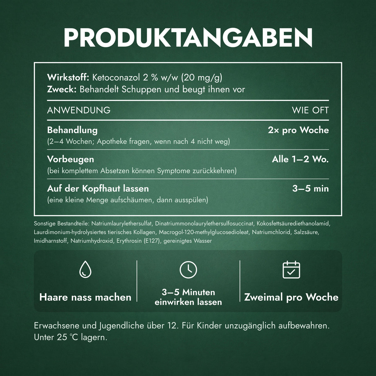 Produktangaben: Nizoral Anti-Schuppen-Behandlung 2 % w/w Shampoo
