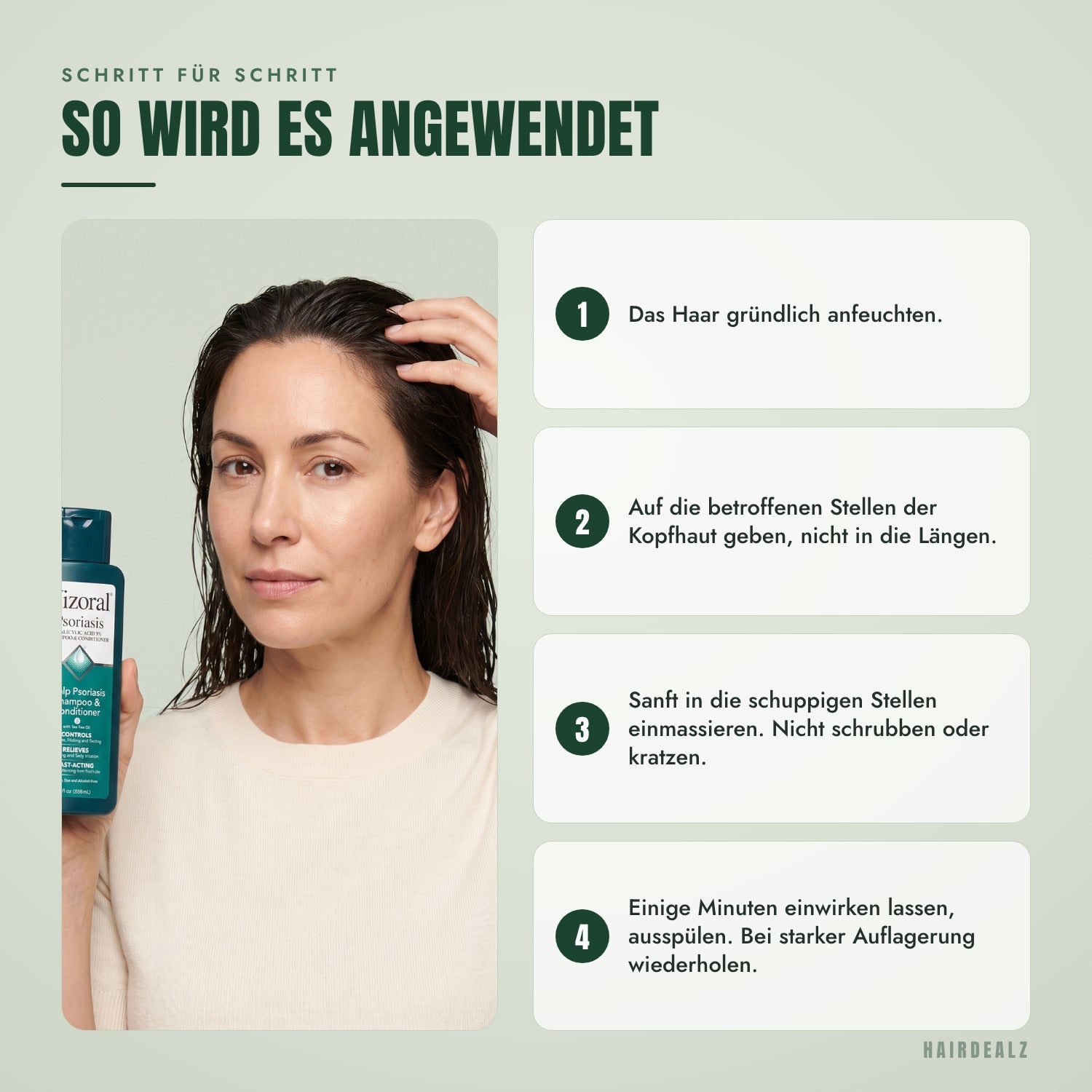 So wird Nizoral Psoriasis angewendet, Schritt für Schritt