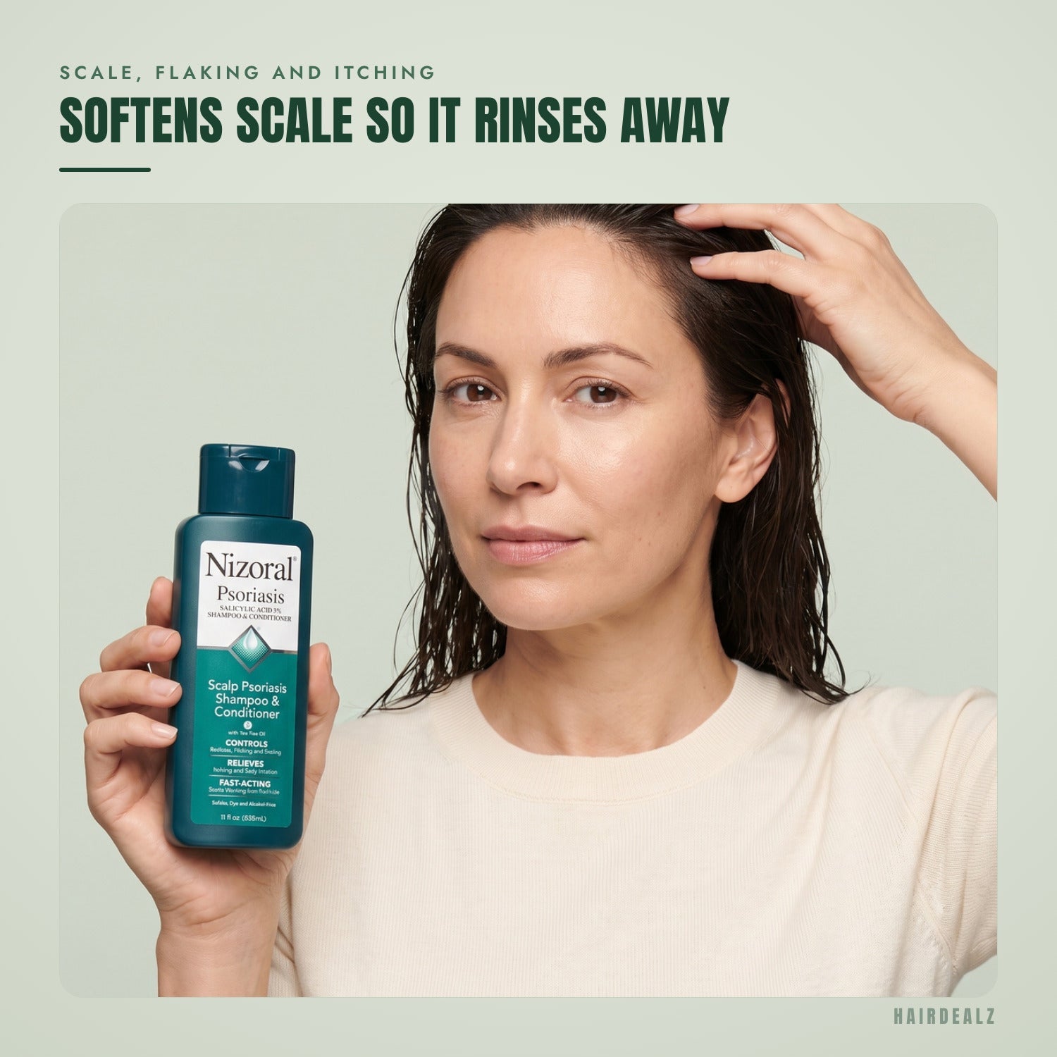Nizoral Psoriasis in use against a green background