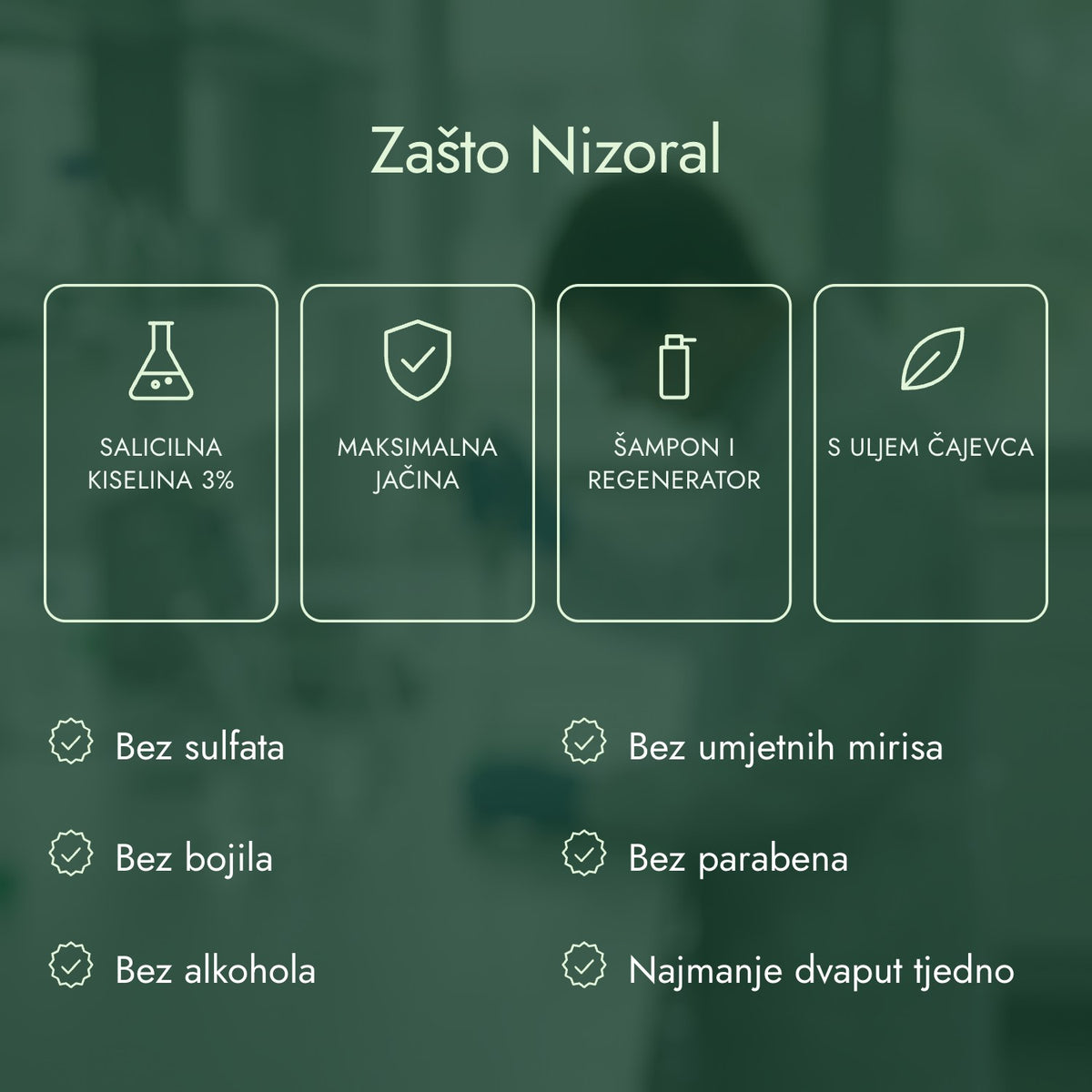 Zašto Nizoral: Salicilna kiselina 3%, Maksimalna jačina, Šampon i regenerator, S uljem čajevca