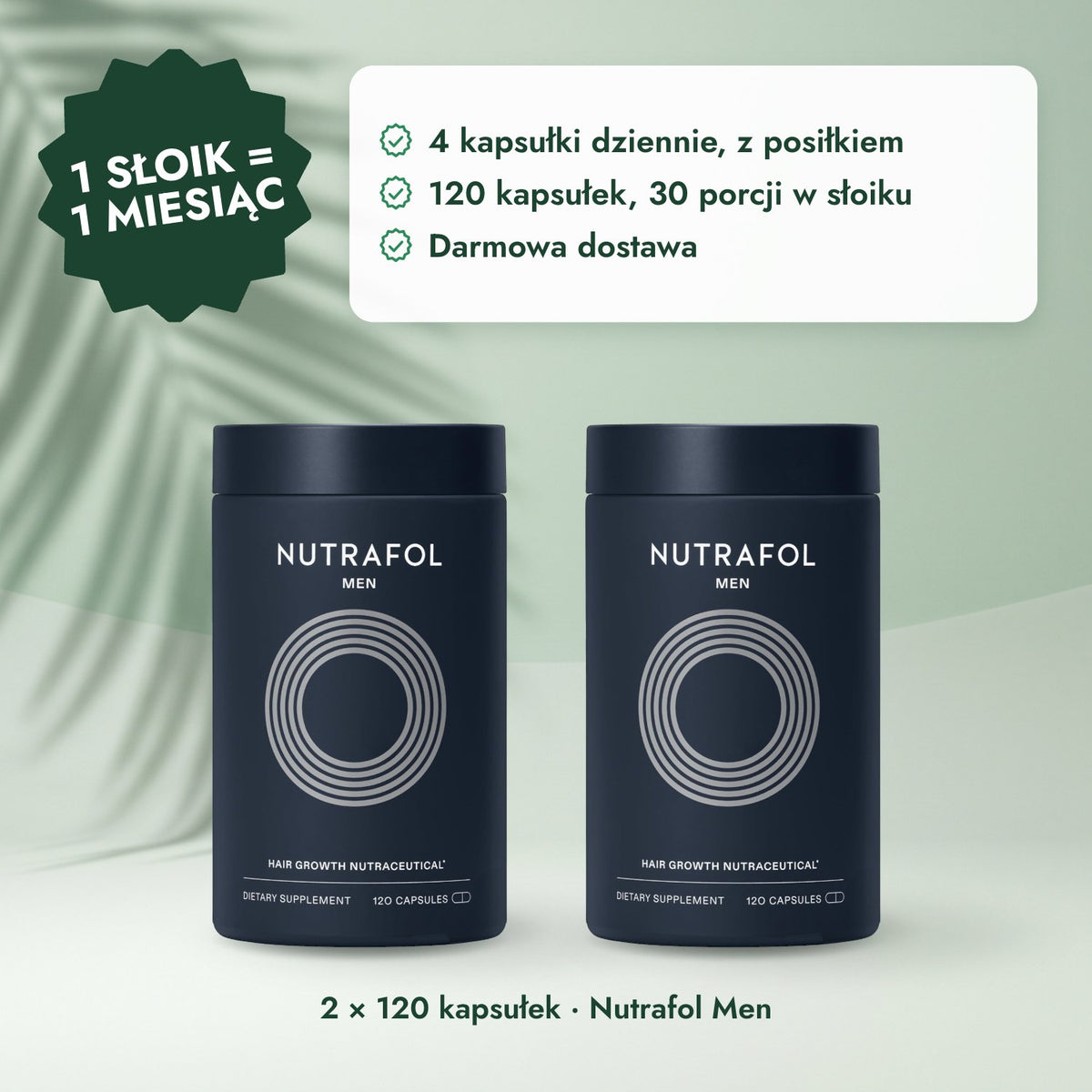 2 × 120 kapsułek · Nutrafol Men: 1 słoik = 1 miesiąc