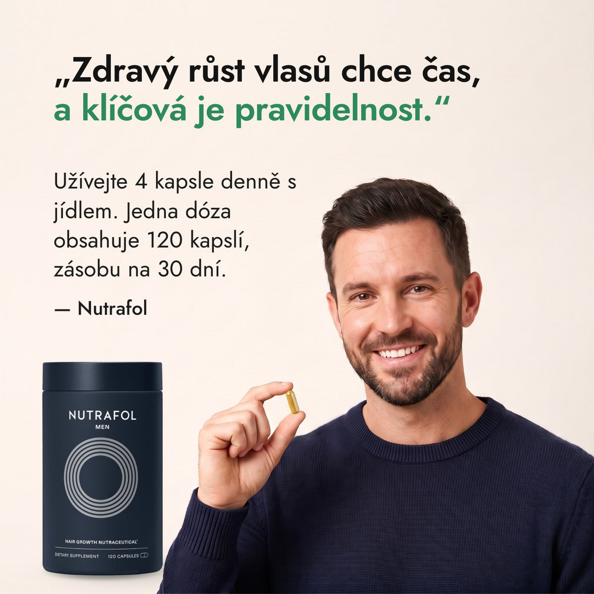 Zdravý růst vlasů chce čas, a klíčová je pravidelnost. — Nutrafol