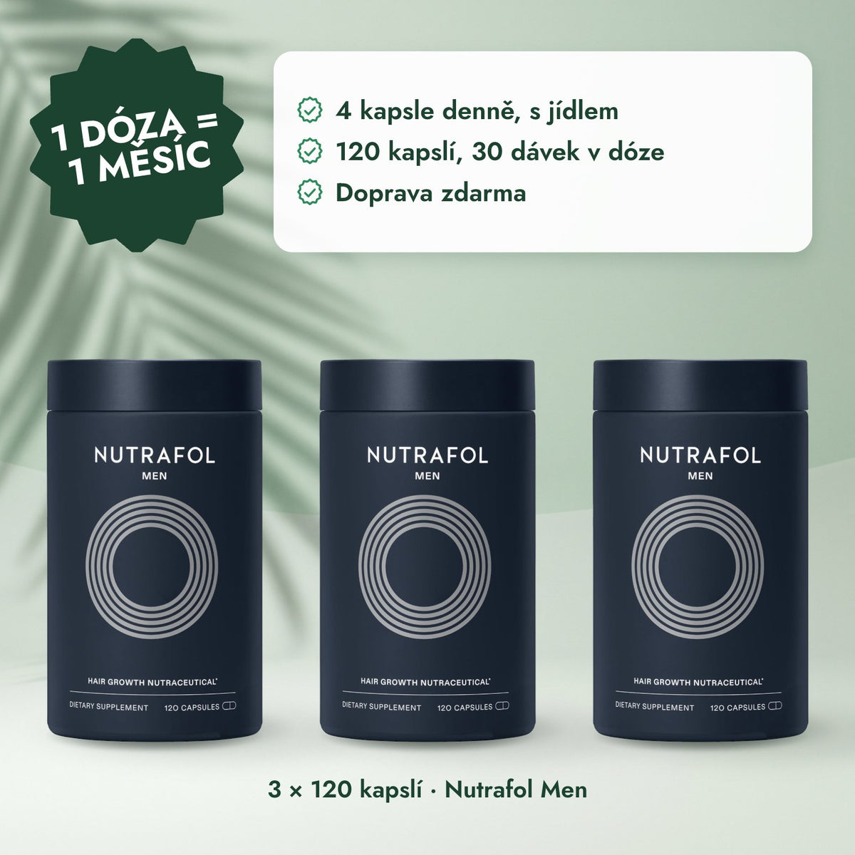 3 × 120 kapslí · Nutrafol Men: 1 dóza = 1 měsíc