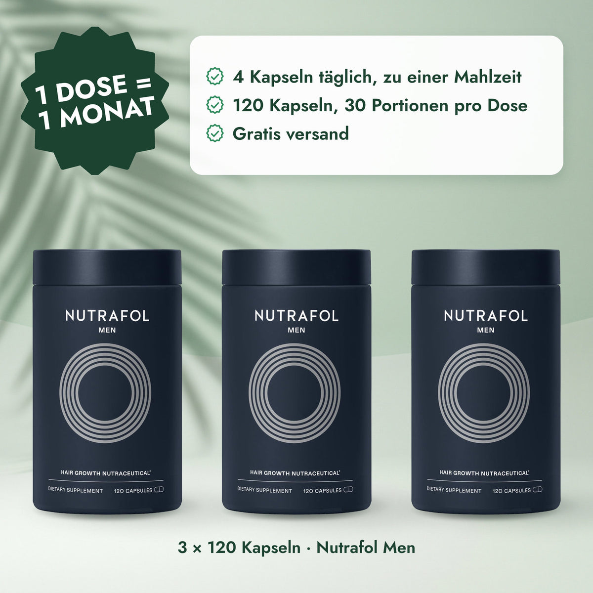3 × 120 Kapseln · Nutrafol Men: 1 Dose = 1 Monat