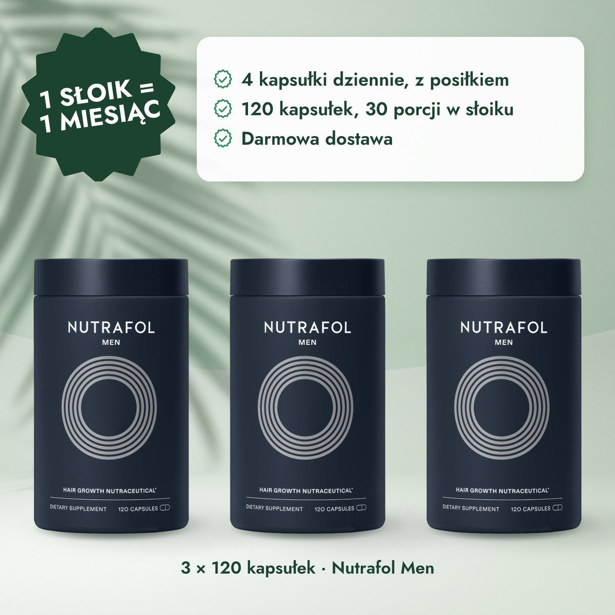 3 × 120 kapsułek · Nutrafol Men: 1 słoik = 1 miesiąc