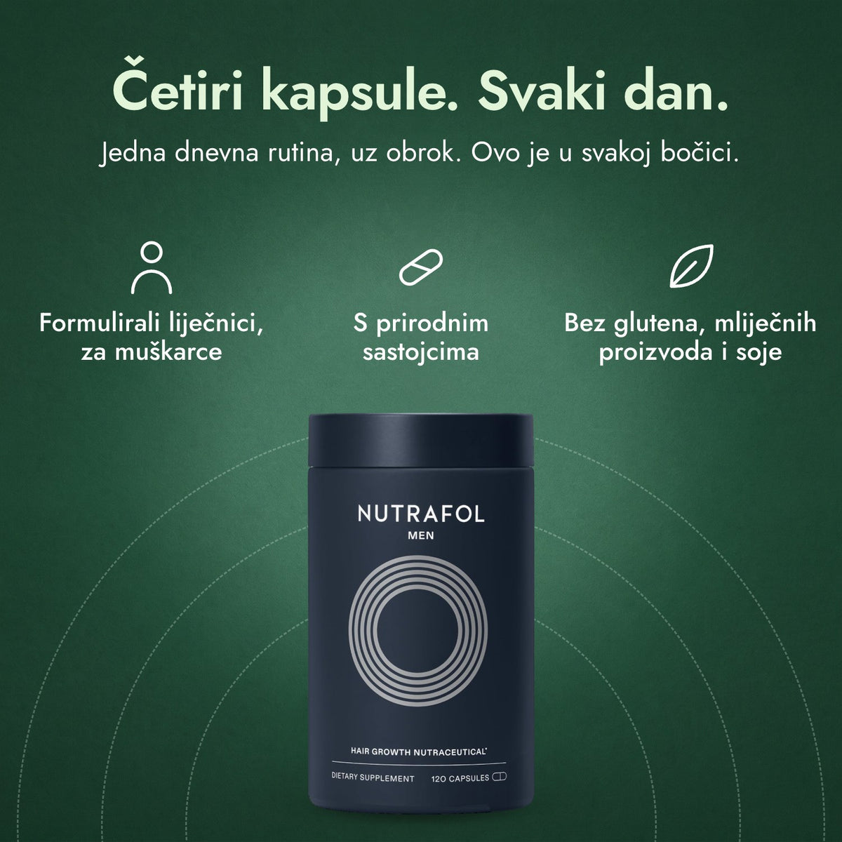Nutrafol Men: Četiri kapsule. Svaki dan. Formulirali liječnici, za muškarce, S prirodnim sastojcima, Bez glutena, mliječnih proizvoda i soje