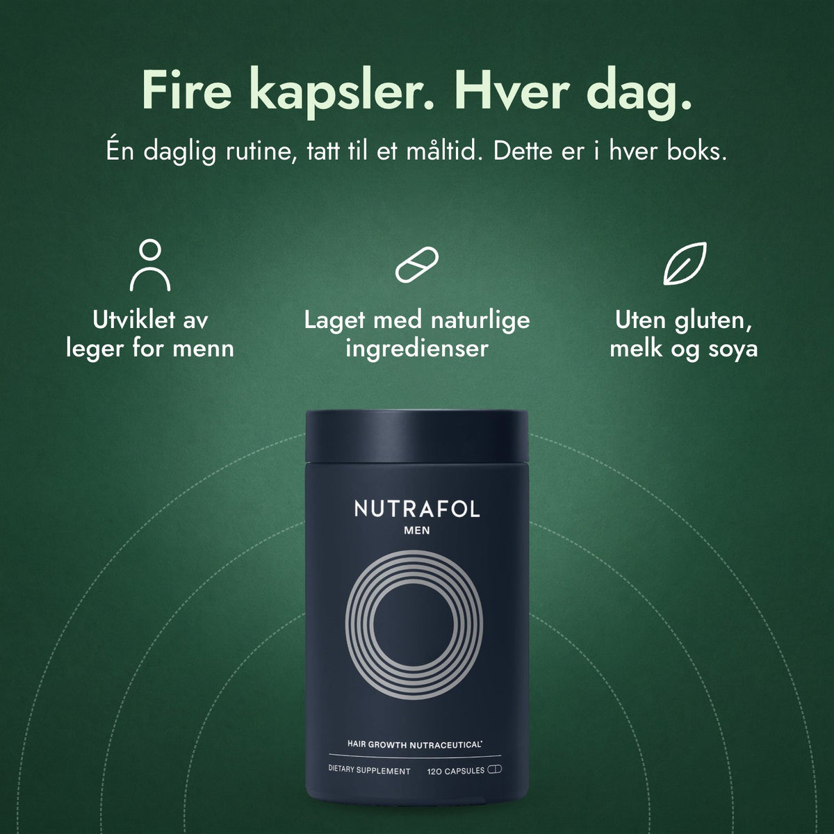 Nutrafol Men: Fire kapsler. Hver dag. Utviklet av leger for menn, Laget med naturlige ingredienser, Uten gluten, melk og soya