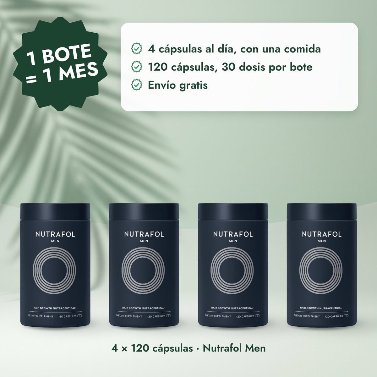 4 × 120 cápsulas · Nutrafol Men: 1 bote = 1 mes