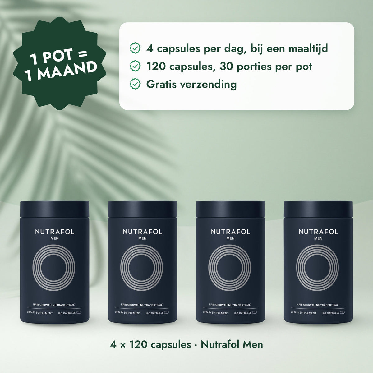 4 × 120 capsules · Nutrafol Men: 1 pot = 1 maand
