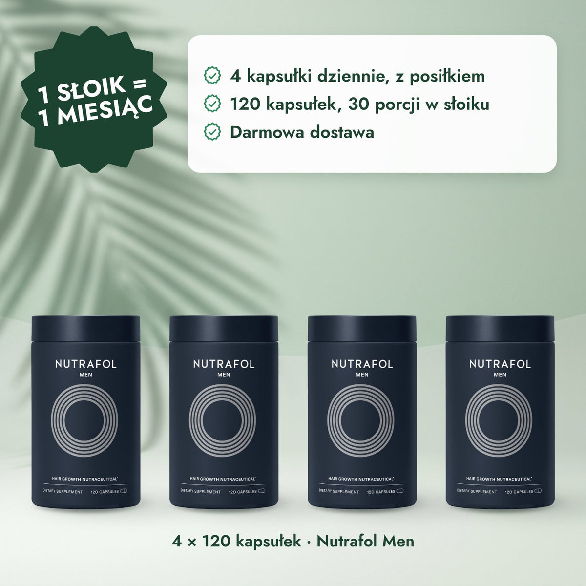 4 × 120 kapsułek · Nutrafol Men: 1 słoik = 1 miesiąc