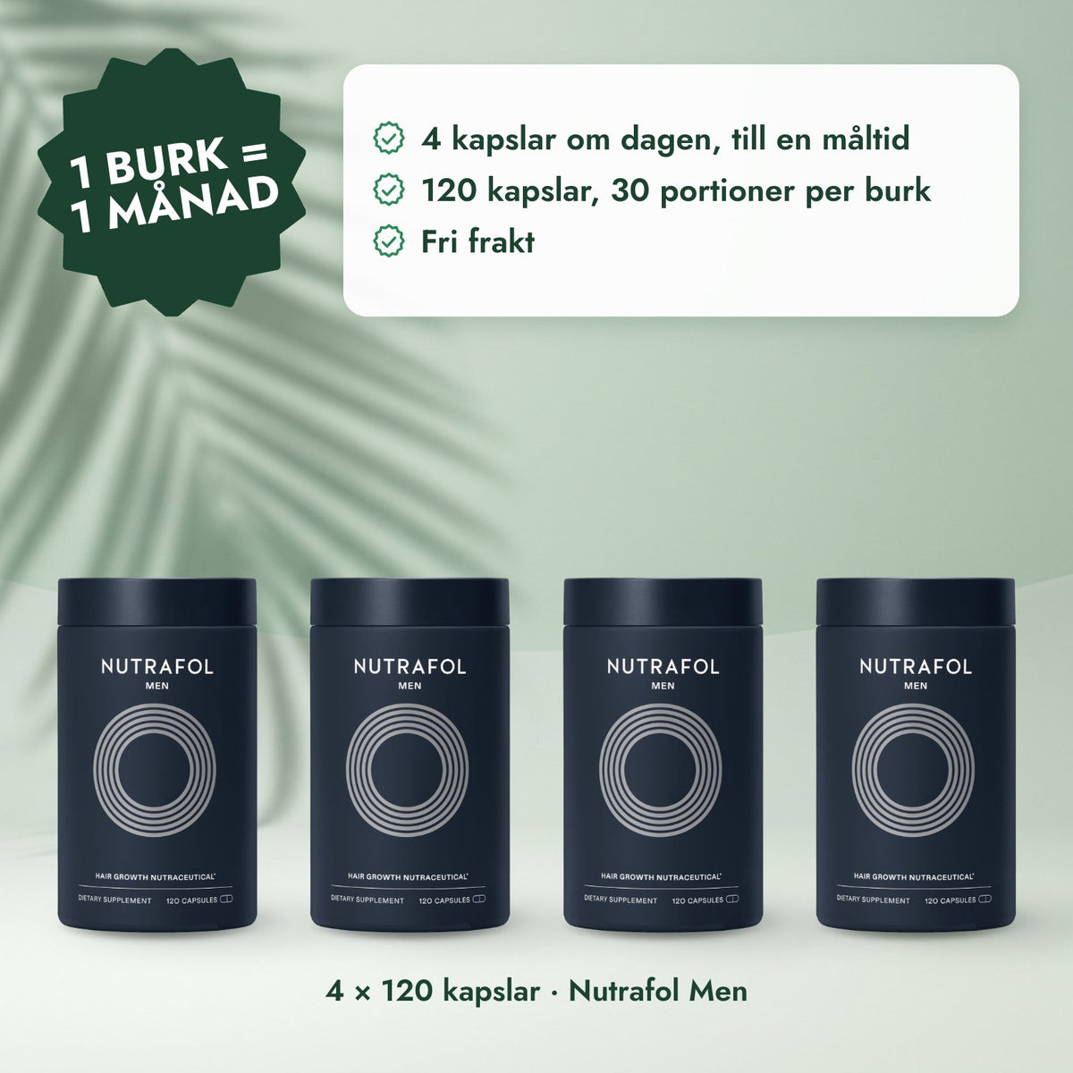4 × 120 kapslar · Nutrafol Men: 1 burk = 1 månad