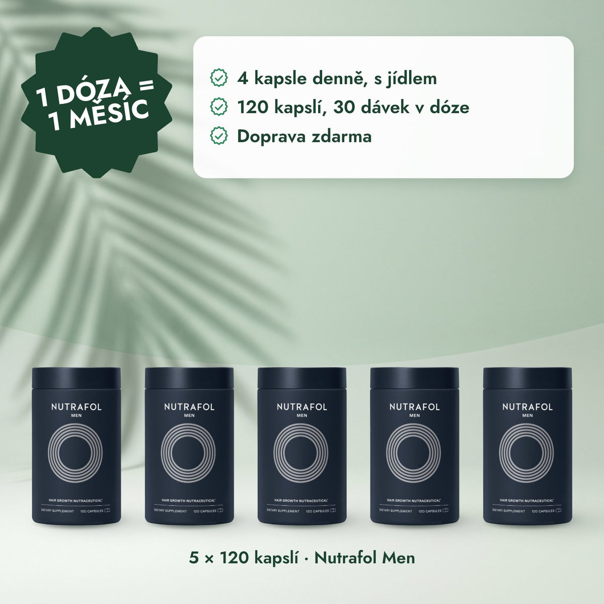 5 × 120 kapslí · Nutrafol Men: 1 dóza = 1 měsíc