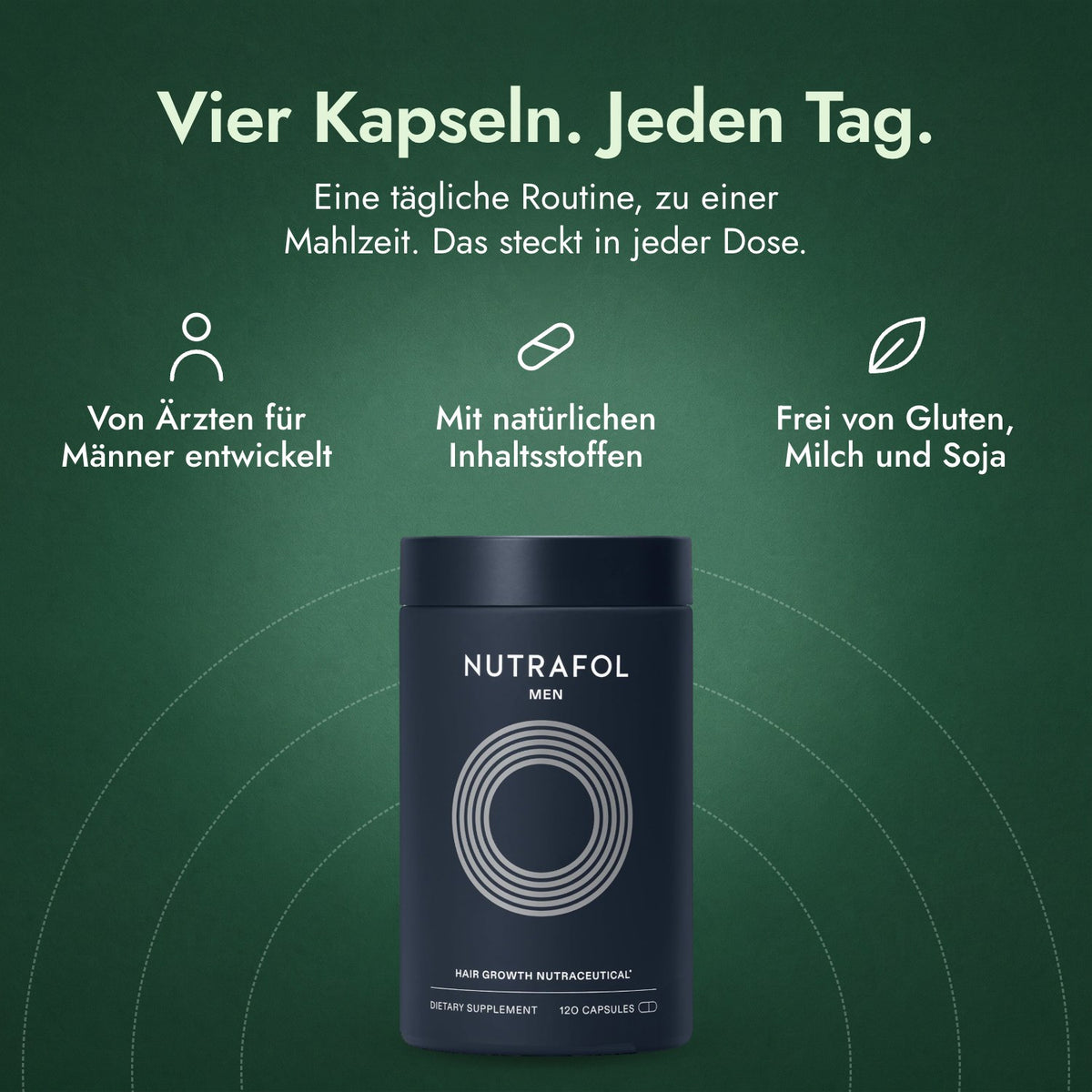 Nutrafol Men: Vier Kapseln. Jeden Tag. Von Ärzten für Männer entwickelt, Mit natürlichen Inhaltsstoffen, Frei von Gluten, Milch und Soja