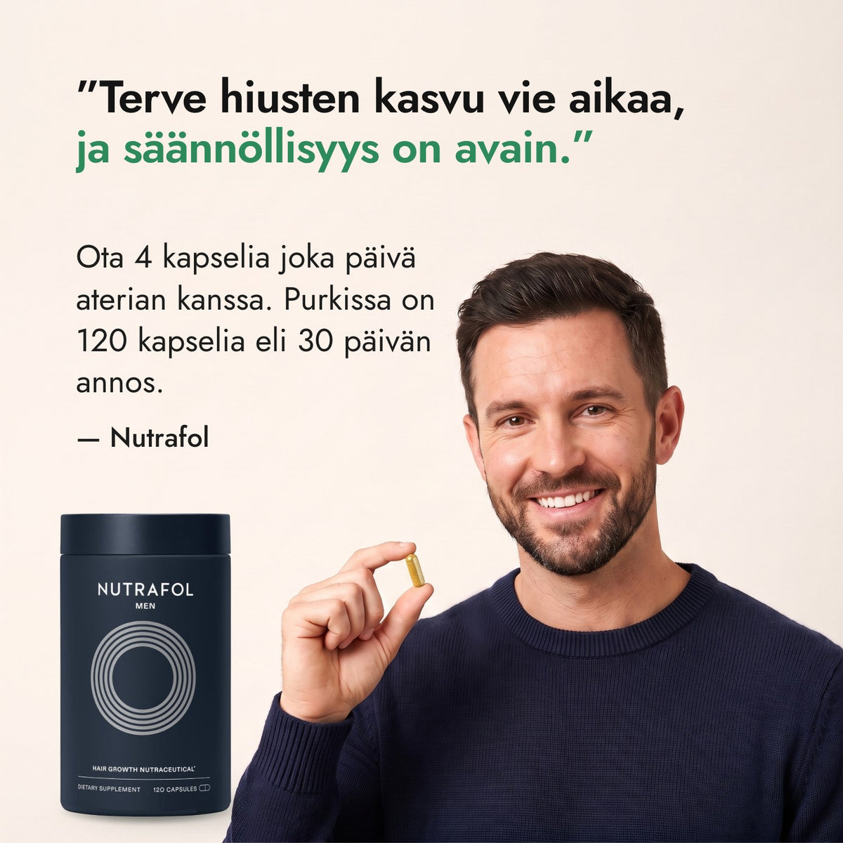Terve hiusten kasvu vie aikaa, ja säännöllisyys on avain. — Nutrafol