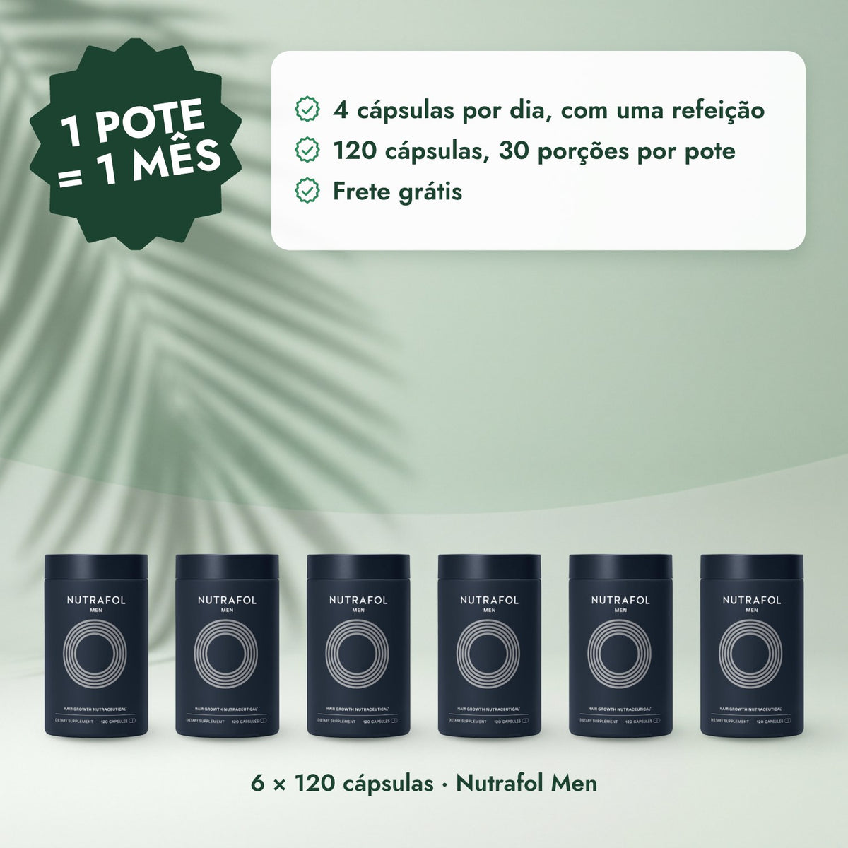6 × 120 cápsulas · Nutrafol Men: 1 pote = 1 mês