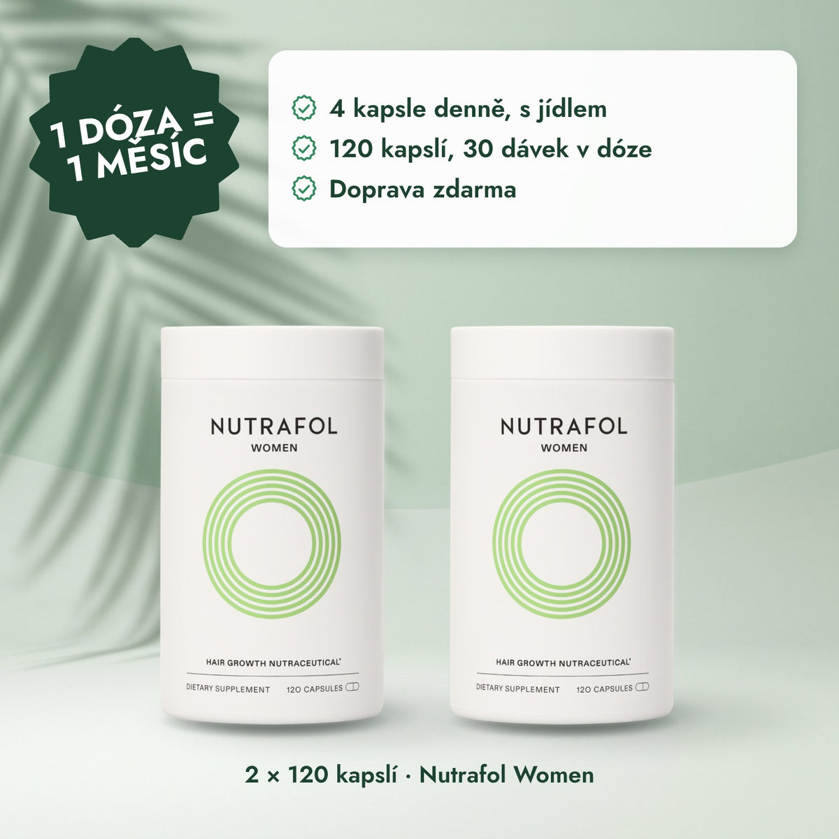2 × 120 kapslí · Nutrafol Women: 1 dóza = 1 měsíc